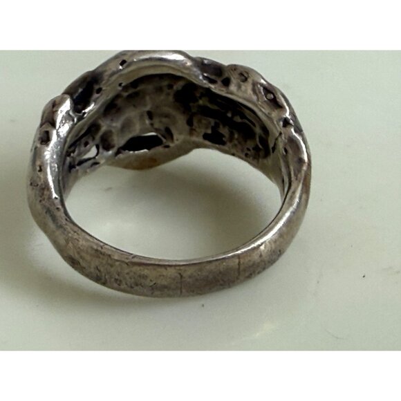 Vintage 90's Mens Sterling Silver Biker Ring Skull with hands Over Eyes Size 13 - Picture 14 of 16